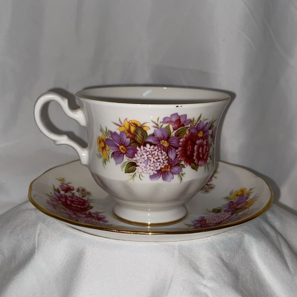 Queen Anne Bone China Floral Mix Tea Cup and Saucer